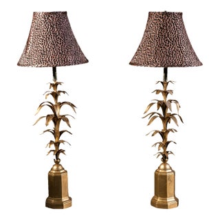 1980s Palm Leaf Table Lamps - a Pair For Sale