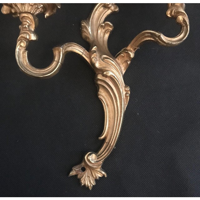 Mid 20th Century Pair of Mid 20th Century French Bronze Rococo or Louis XV Style Two-Light Sconces For Sale - Image 5 of 9