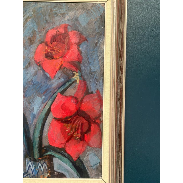 Bertil Wahlberg, Red Flowers, 1950s, Oil on Canvas, Framed For Sale - Image 15 of 18