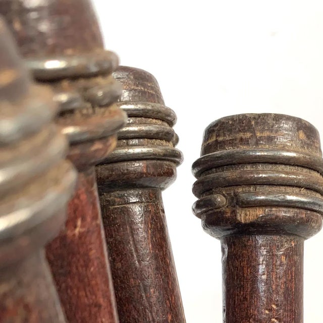 Mid 20th Century Mid-20th Century Wood and Metal Dark Brown Industrial Textile Quills Set of 4 For Sale - Image 5 of 7