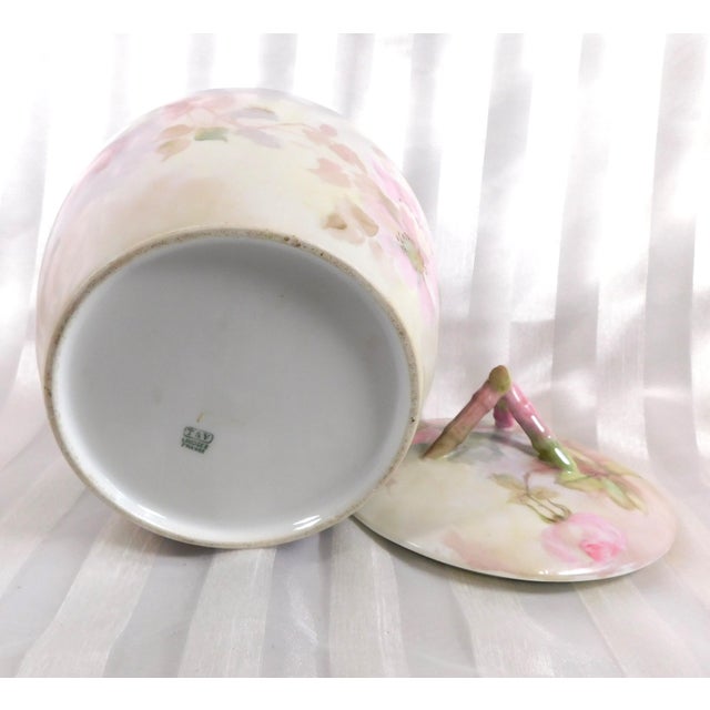 1940s Signed Tressemanes & Vogt Limoges Porcelain Floral Biscuit Jar For Sale In San Francisco - Image 6 of 8