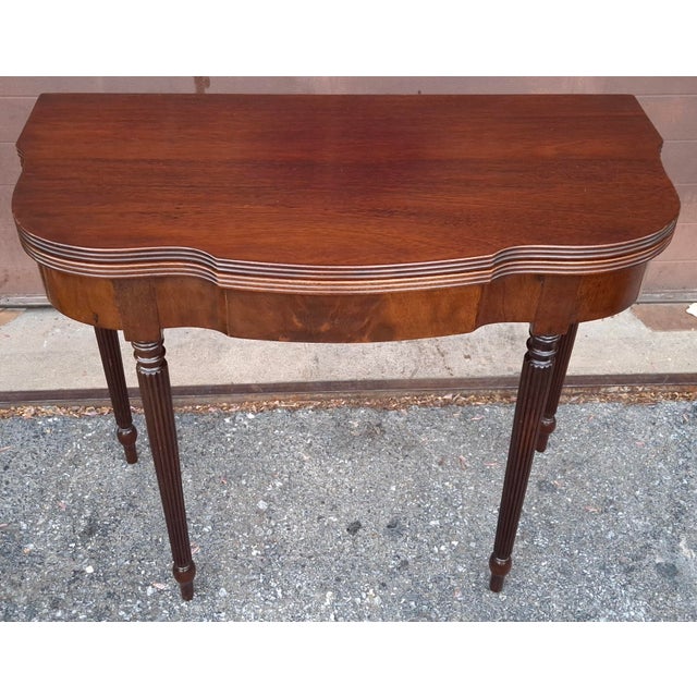 Traditional Late 19th Century Sheraton Mahogany Flip Top Card Console Table For Sale - Image 3 of 8