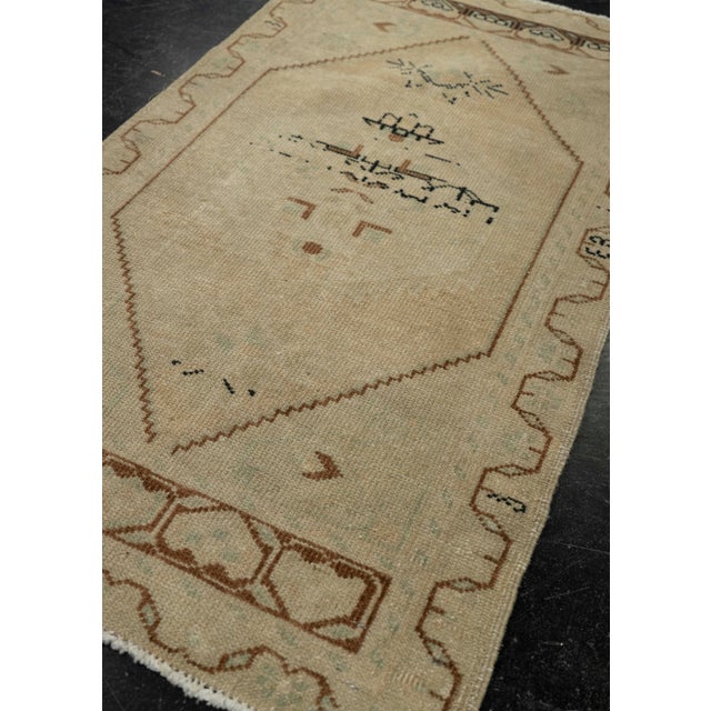 Textile Turkish Mini Rug Oriental Hand Knotted Vintage Rug 1'10" x 3'3" #21054 For Sale - Image 7 of 8