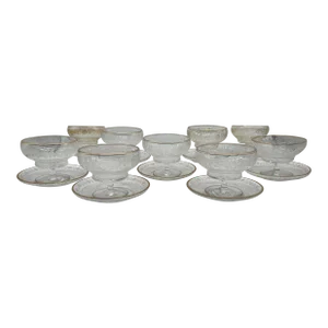 18 Pc, Antique Foliate & Gilt Acid Etched Champagne Coupe & Under Plate Set