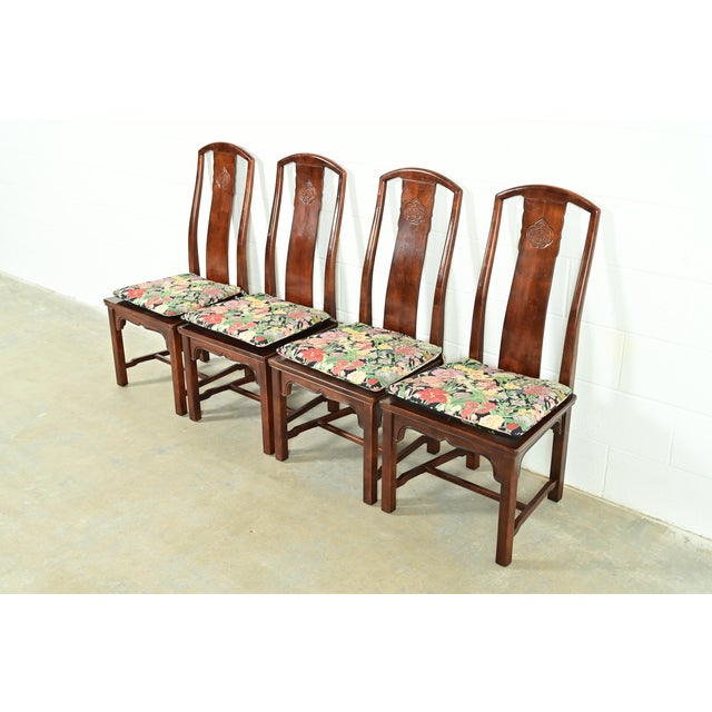 Henredon Hollywood Regency Chinoiserie Sculpted Mahogany Dining Chairs, Set of Four For Sale - Image 15 of 15