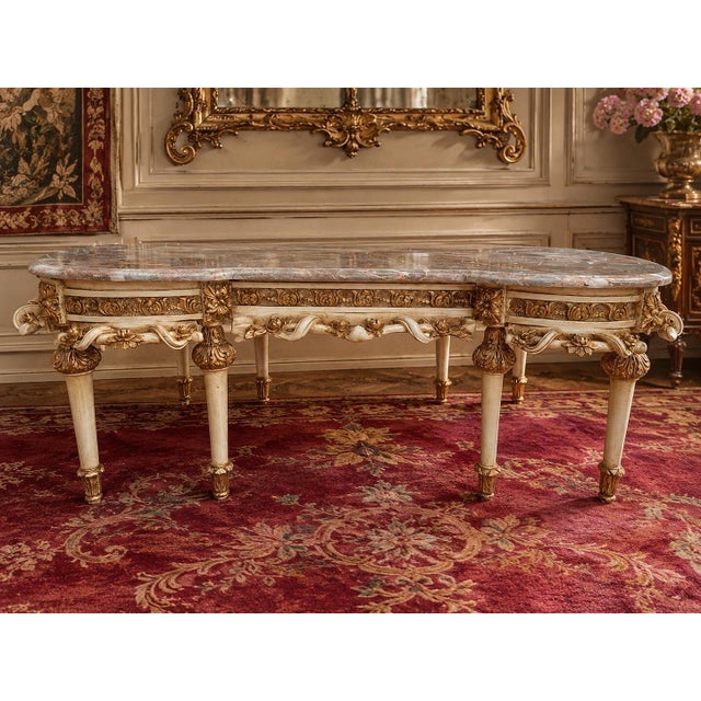 1980 French Artisan Louis XVI White Beech Marble Coffee Table For Sale - Image 12 of 12