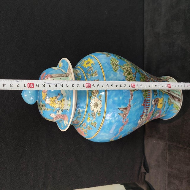 Chinese Ceramic Pot,Kangxi Marked Blue Ground FamilleVerte Porcelain Ginger Jar Hand Painted Playing Children Pattern For Sale - Image 11 of 12