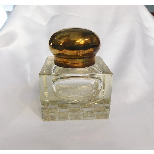 1920s Large Crystal Inkwell With Attached Metal Lid For Sale In San Francisco - Image 6 of 6
