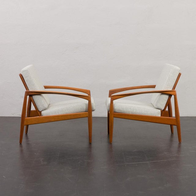 Wood Set of Paperknife Lounge Chairs in Teak and Natural Wool Fabric, 1960s For Sale - Image 7 of 18