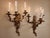 Antique Art Nouveau Pair Heavy Cast Gilt Brass 3 Light Wall Sconces With Aged Patina For Sale - Image 6 of 16