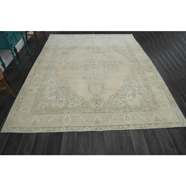 Vintage Persian Hand-Knotted rug is a semi- vintage oversize area rug.'70s Eastern region of the Middle East's unique rug...