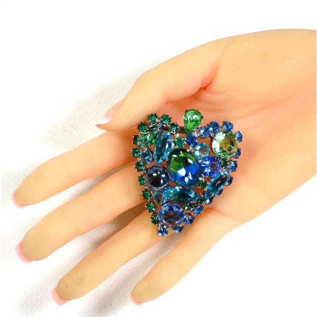 Vintage Art Glass Crystal Heart Brooch 1950s For Sale - Image 10 of 10