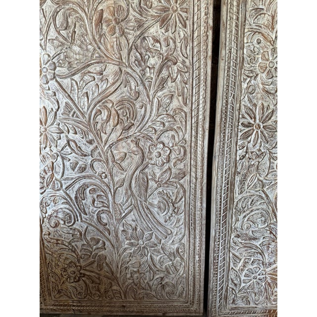 Hand-Carved Tree of Life Door Panel | Vintage Whitewashed Wooden Wall Art 80x36 For Sale In Orlando - Image 6 of 10