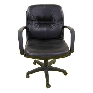 Vintage Black Faux Leather Swivel Office Chair For Sale