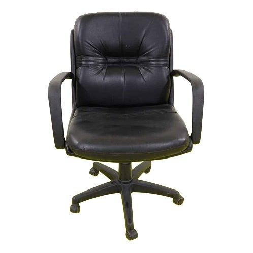 Vintage Black Faux Leather Swivel Office Chair For Sale