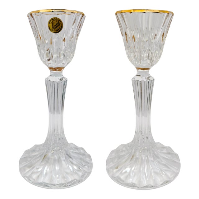 Pair of Late 20th Century French Crystal Candlestick Holders by Cristal d'Arques-Durand For Sale