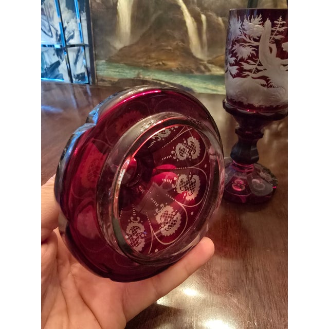 Antique Moser Bohemian Glass Ruby Hunter Pokal Goblet For Sale - Image 4 of 13