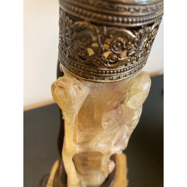 Vintage Asian Inspired Carved Stone Lamp For Sale - Image 4 of 12