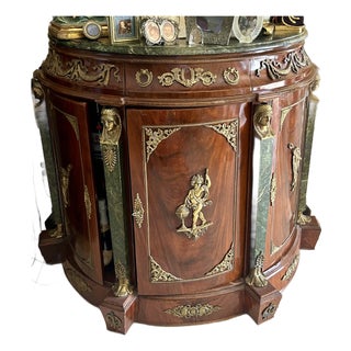 Vintage French Empire Style Demilune Marble Top Bar Cabinet With Bronze Ormolu For Sale