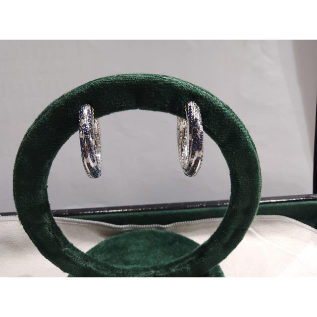 Natural 18k Gold Diamond 0.18ct Blue Sapphire 1.48ct Stud Earrings For Sale - Image 4 of 8