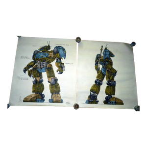 Two Original Sci-Fi Movie Concept Paintings 1993 Jamie Rama "Manned Armed Droid Fighter"