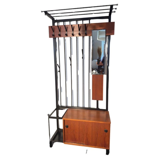 1960s Teak Hall Coat Rack with Storage and Mirror, Belgium, 1960s For Sale - Image 5 of 9