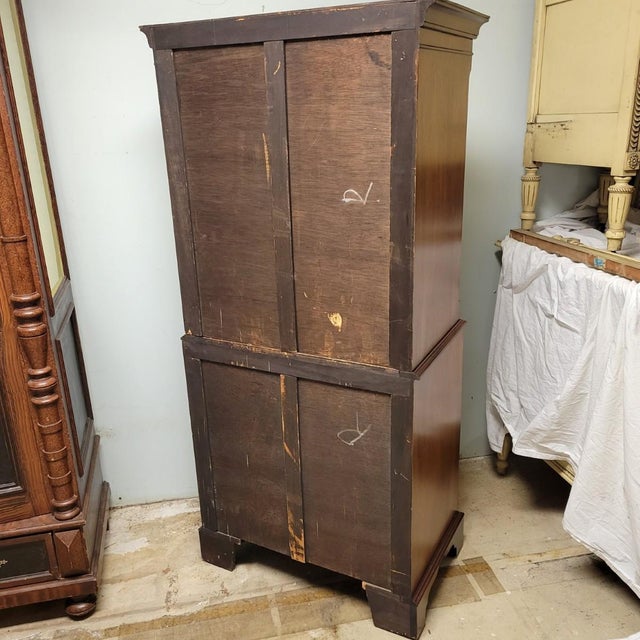 English Georgian Revival Burl Elm Wood Tall Chest With Slide, C. 1900–1920 For Sale - Image 13 of 13
