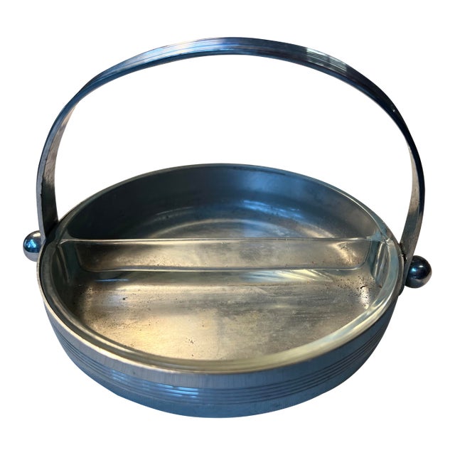 1970s Metal and Glass Double Sided Ashtray With Handle For Sale