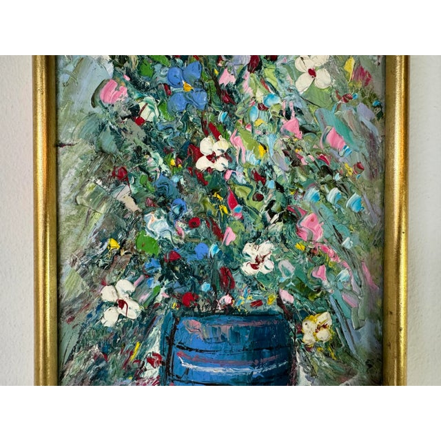 1970s 70's Vintage Heavy Impasto Floral Still Life Oil Painting, Framed For Sale - Image 5 of 10