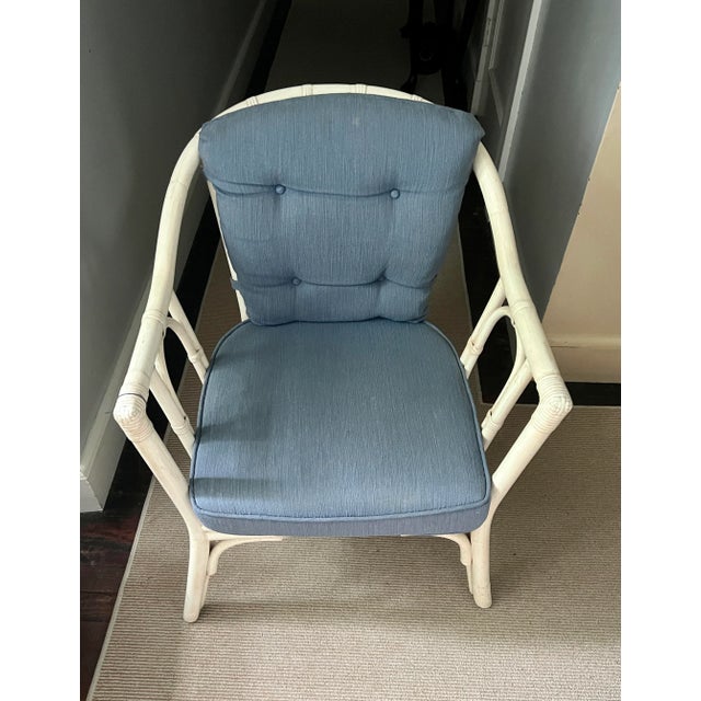 Blue Mid-Century Rattan Armchairs - A Pair For Sale - Image 8 of 12