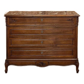 19th Century French Louis XV Walnut Marble Top Commode For Sale