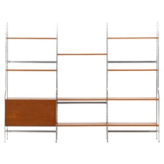 Large Bookcase in Teak and Chromed Steel attributed to Nils Strinning, 1960s For Sale