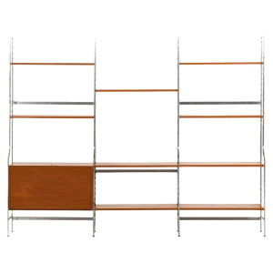 Large Bookcase in Teak and Chromed Steel attributed to Nils Strinning, 1960s