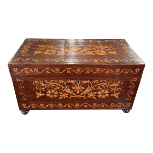 Vintage Inlaid Wooden Tea Caddy With Crystal Bowl