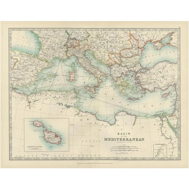 Antique Map of the Mediterranean Basin, 1903 For Sale - Image 10 of 10