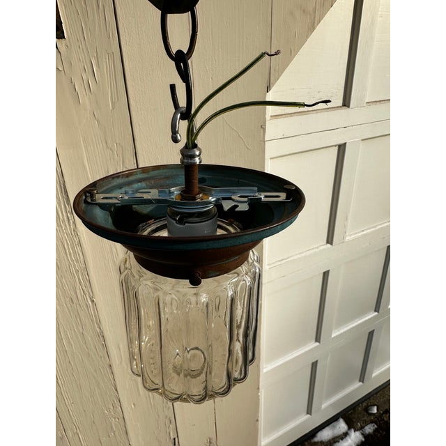 Vintage Copper Flush Mount Fixture With Vintage Shade For Sale In New York - Image 6 of 7
