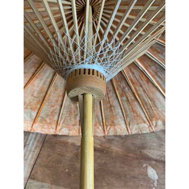 Paper Antique Japanese Antique Painted Paper Parasol For Sale - Image 7 of 13