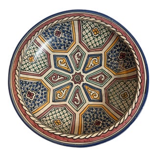 Vintage Moroccan Terra Cotta Decorative Bowl and Wall Art For Sale