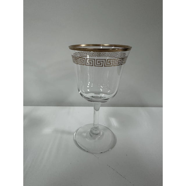 Mid-Century Modern Vintage Set of 9 Greek Key Petite Wine Glasses For Sale - Image 3 of 4