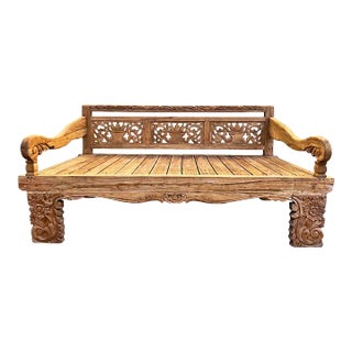 Outdoor Vintage Teak Carved Java Boho Twin Daybed For Sale