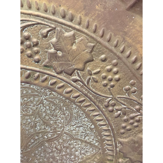 Indian Vintage Indian Benares Brass Tray - 31" Large Round Hand-Etched Charger Tray For Sale - Image 3 of 7