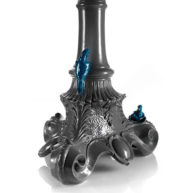 Baroque Baroque Coffee Table with Glass Top and Magnetic Parrots in Gray from Rebirth Ceramics For Sale - Image 3 of 4