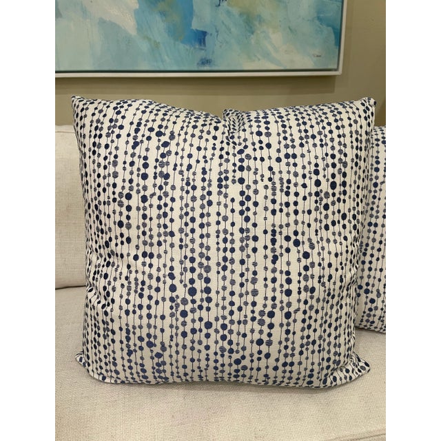 Pair of Custom Blue Dot Chain Pillows For Sale - Image 4 of 6