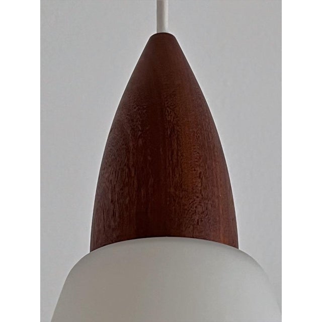 Maroon Mid-Century Italian Teak and Milk Glass Pendant, 1960s For Sale - Image 8 of 15