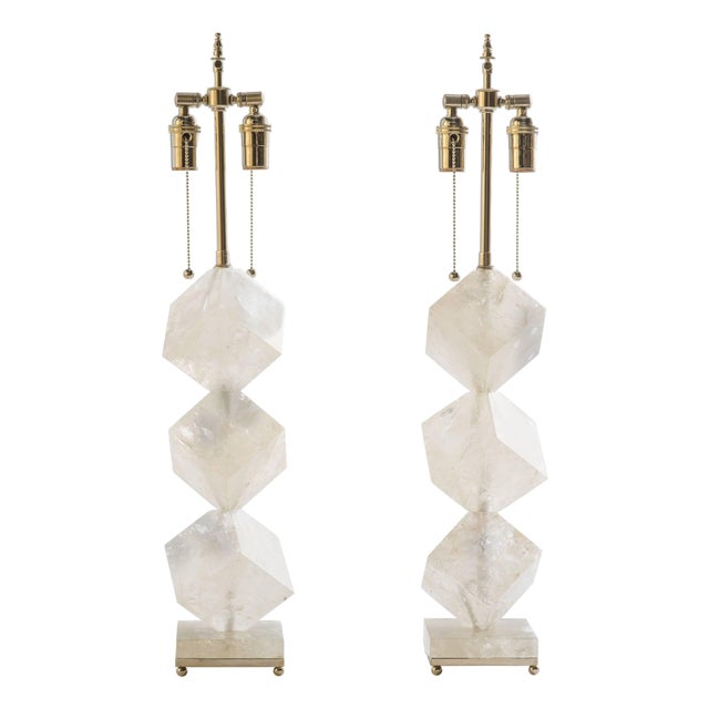 Eon Collection Rock Crystal Quartz Cube Lamps - A Pair For Sale