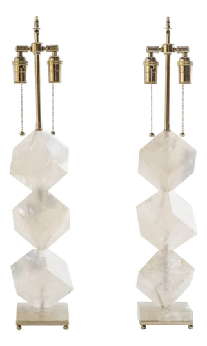 Eon Collection Rock Crystal Quartz Cube Lamps - A Pair