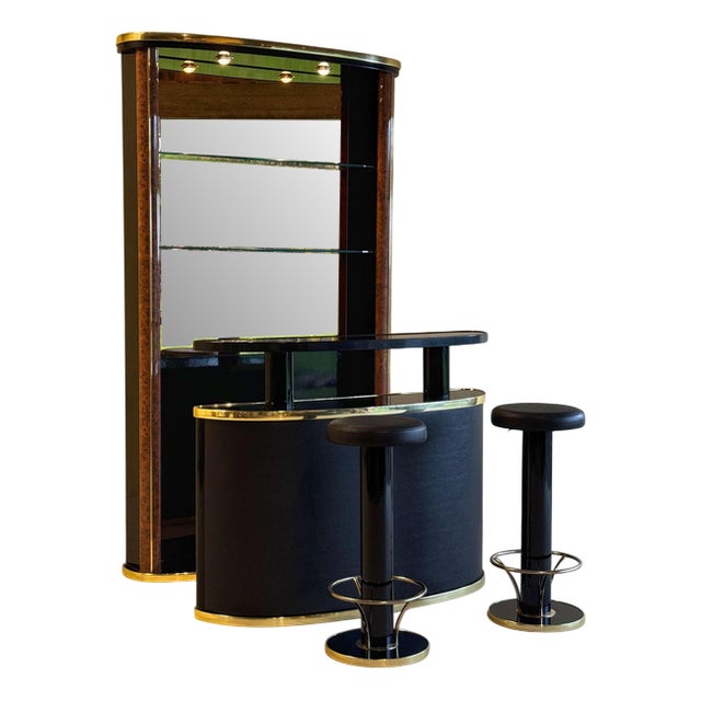 Mid-Century Black Lacquered and Burl Wood Cocktail Bar For Sale