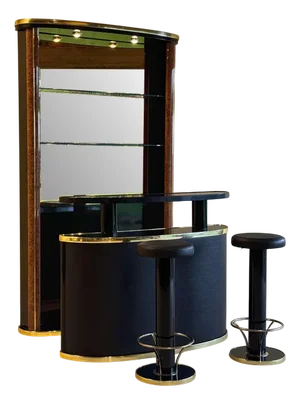 Mid-Century Black Lacquered and Burl Wood Cocktail Bar