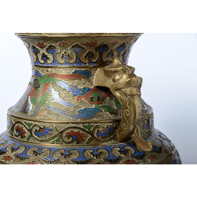 Late 19th Century Bronze Urn With Cloisonne For Sale - Image 5 of 14