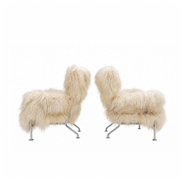 Mid-Century Modern PL19 Lounge Chairs in Mongolian Ivory Wool by Franco Albini for Cassina, 1970, Set of 2 For Sale - Image 3 of 9